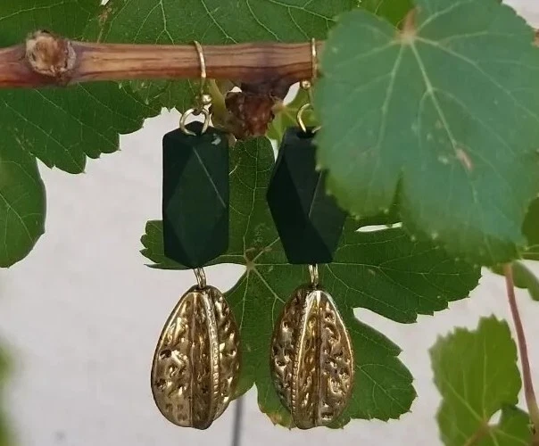 Brincos da moda verde com miçangas tom dourado brincos de gota joias femininas - Imagem 3 de 4
