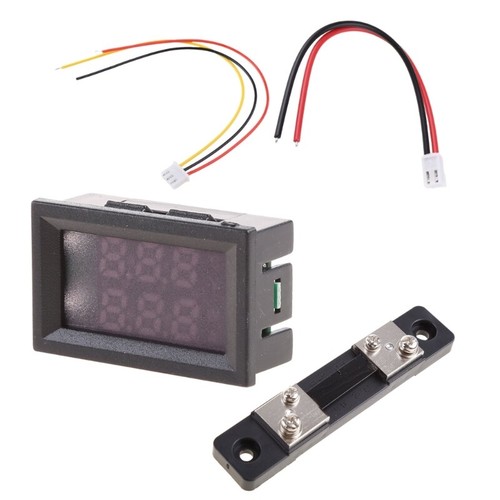 Red Blue Digital Voltmeter Ammeter 2in1 0-100V/50A DC Volt Amp Meter W/ Shunt - Picture 2 of 13