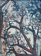 RALPH E. CALHOUN VTG SIGNED ORIG MINIATURE PAINTING MIXED MEDIA WITH COLLAGE