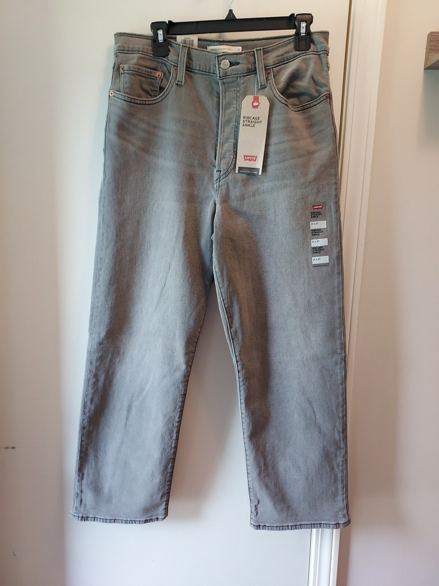 Levis Jeans Mens Size 31 X 27 Gray Ribcage Straight Ankle Denim