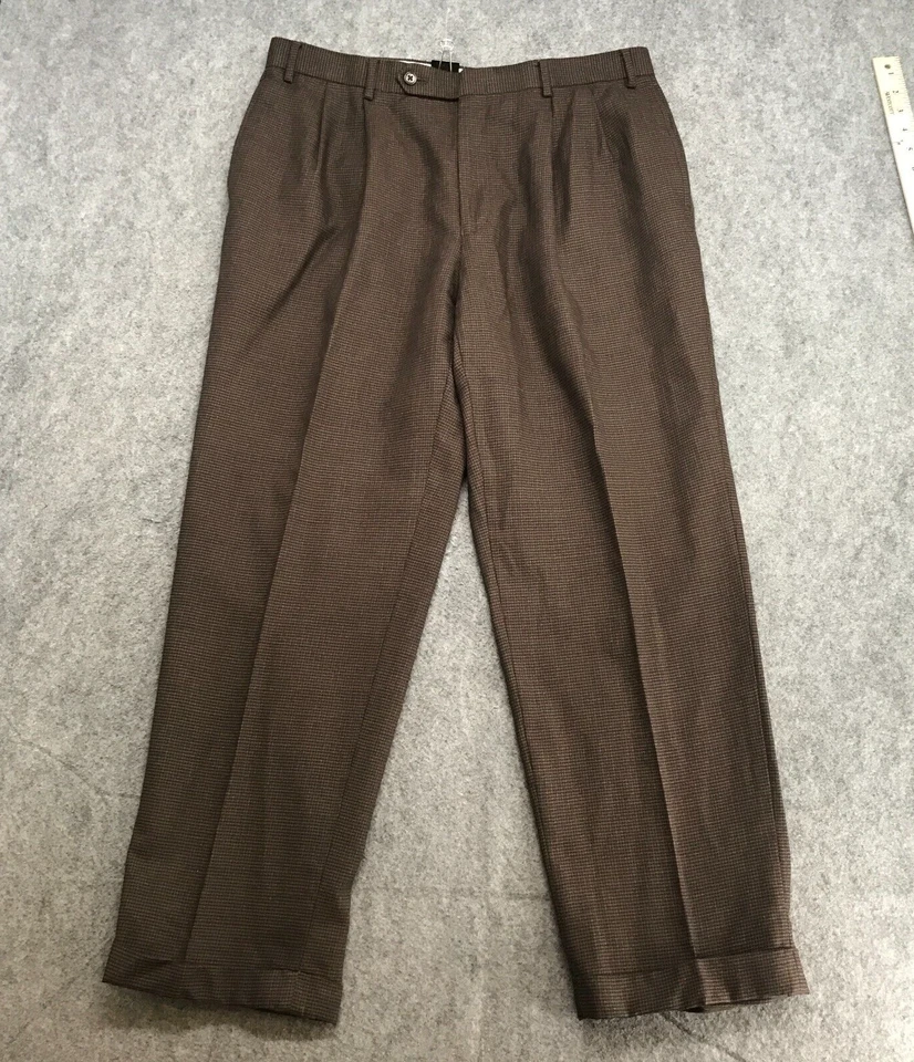 Pantalones Nautica Para Hombre Talla 36 x 30 Marrón Negro Estampado Puños Dobladillo Pantalones Botón Pestaña Foto 2 de 4