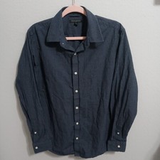 Banana Republic Men's Size Medium Navy Blue Grid Button-Up Work Shirt