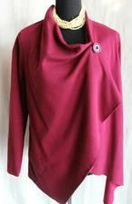 CABLE & GAUGE Wine Red Dramatic Button to Side Jersey Jacket Pockets Sz S Swing 