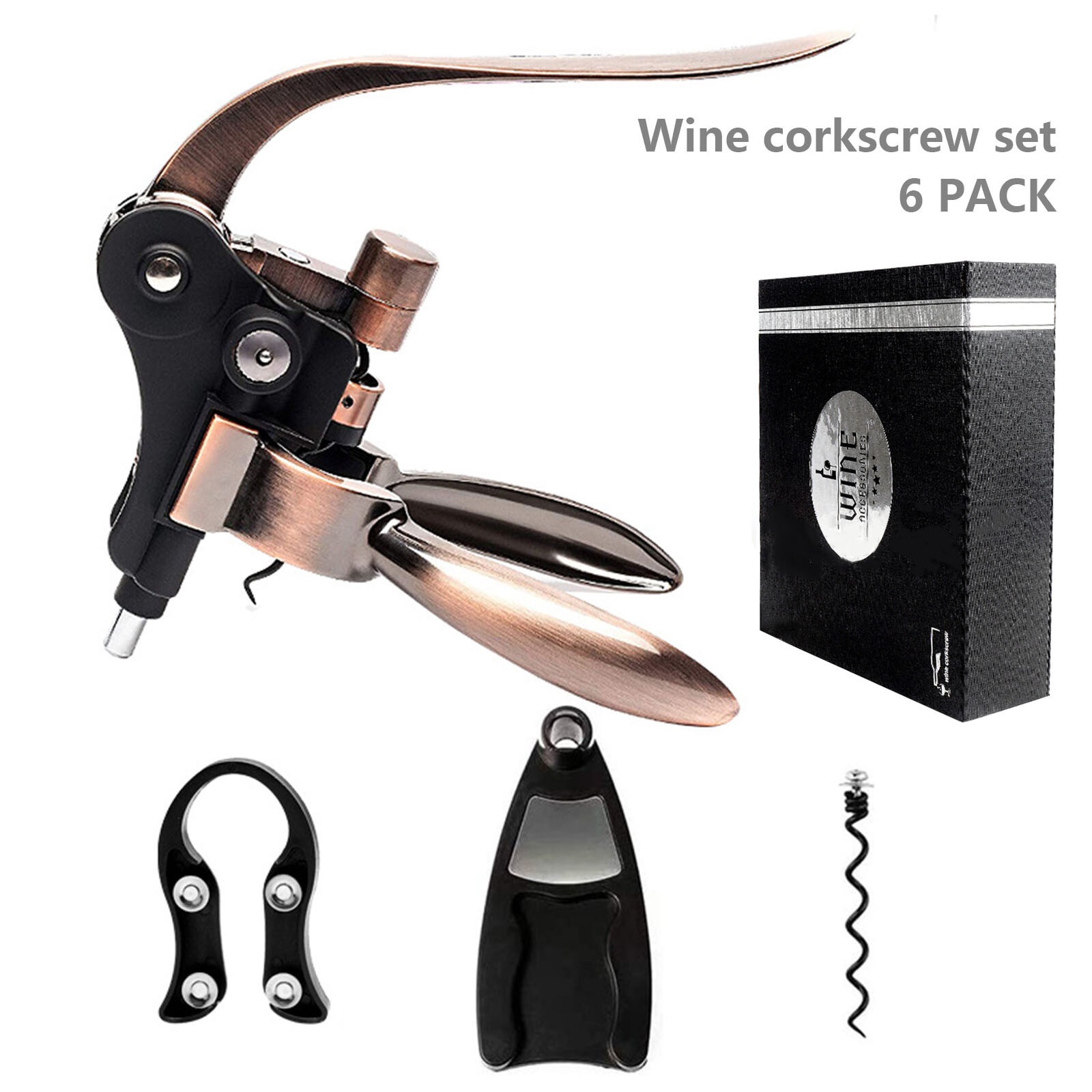 6PCS Wine Opener Set Corkscrew Kit Deluxe Aerator Pourer Wine Tool