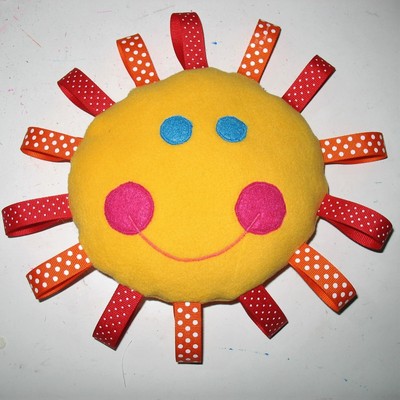 HAPPY SUNSHINE Soft Stuffed Baby Toddler Toy Pillow 7'' diameter Handmade USA