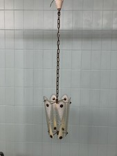 Lampadario a sospensione Anni 50 in ottone e Paralumi In Vetro decorati