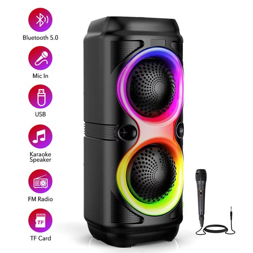 Portable Wireless Bluetooth Speaker Dual Subwoofer Heavy Bass FM Colorful Lights - Picture 15 of 16