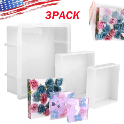 3 PCS Square Silicone Molds for Resin,Large Resin Mold Glossy Deep Square Molds
