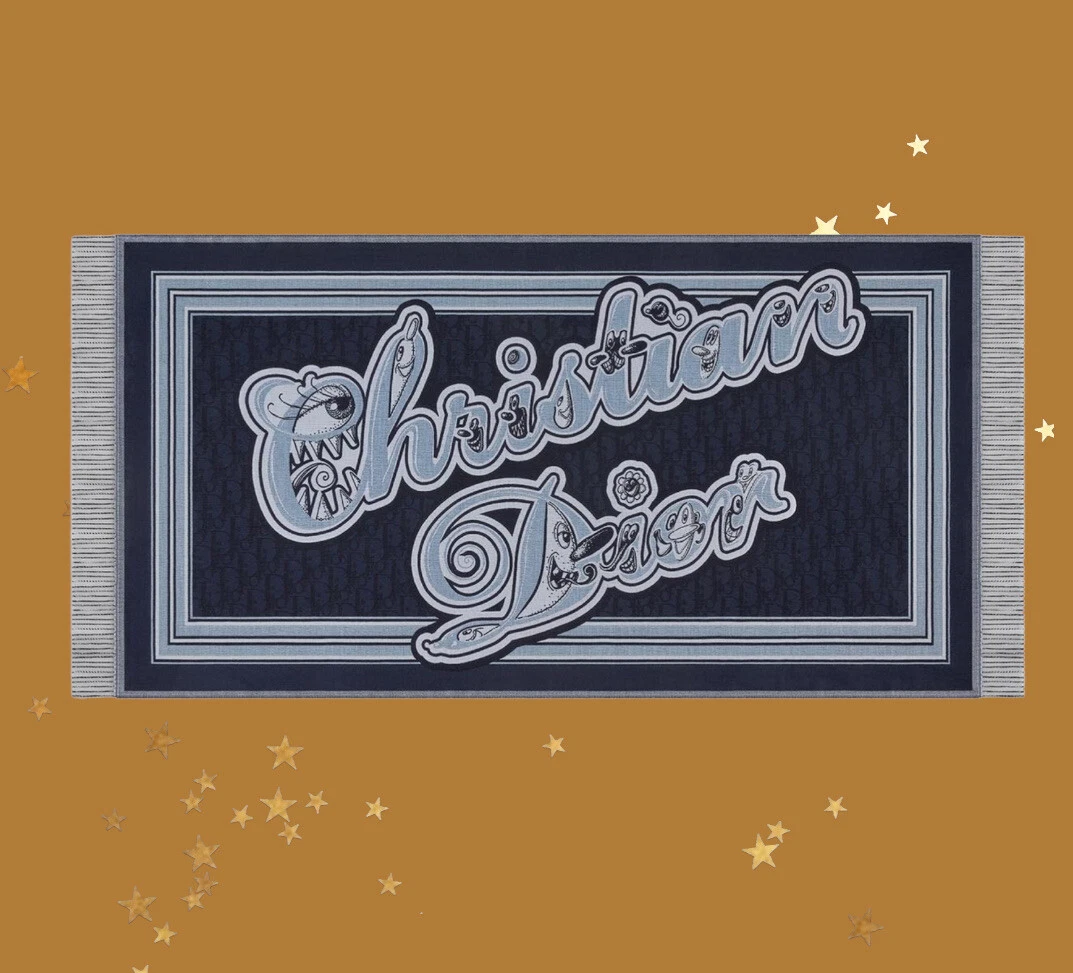 Dior X Kenny écharpe monogramme logo bleu homme écharpes plaid Christian Dior