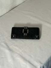 Black XO Credit Card Case Coin Wallet Keychain Silver Clasp