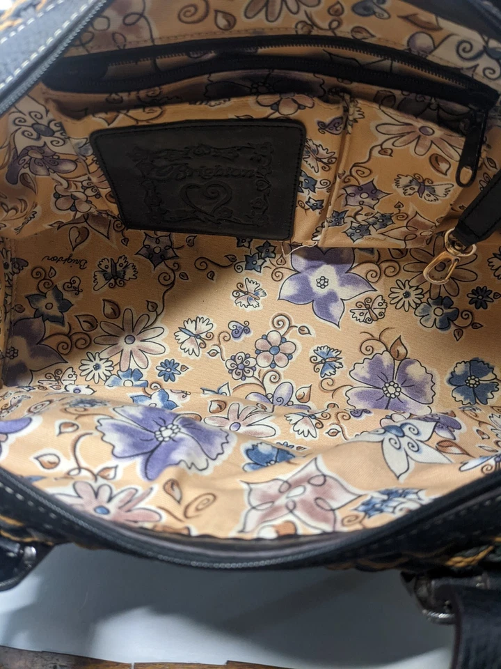 Bolsa de mão feminina Brighton marrom/preta tecida de juta com acabamento de couro e fivela - Imagem 4 de 4