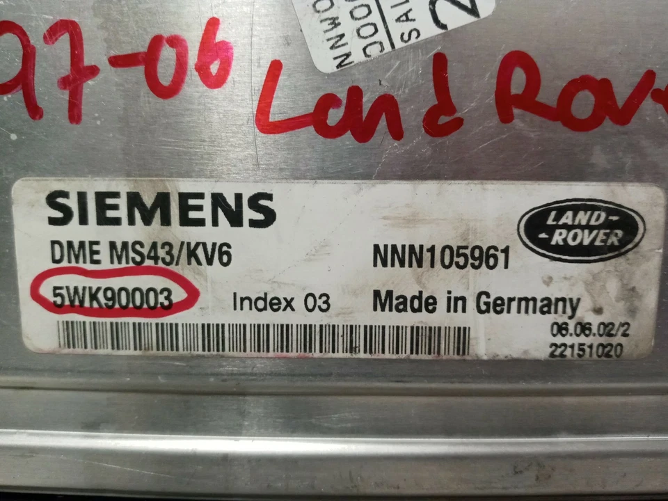 1997-06 LAND ROVER FREE LANDER 2.5L ENGINE COMPUTER MODULE ECU,5WK90003 - Image 4 of 4
