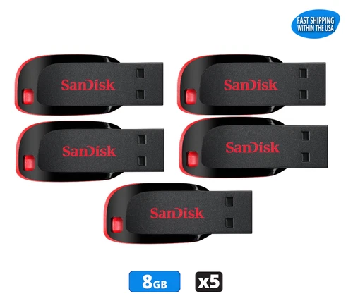 SanDisk Cruzer Blade 8GB USB 2.0 Flash Drive Thumb Drive Pen Drive (5 Pack)