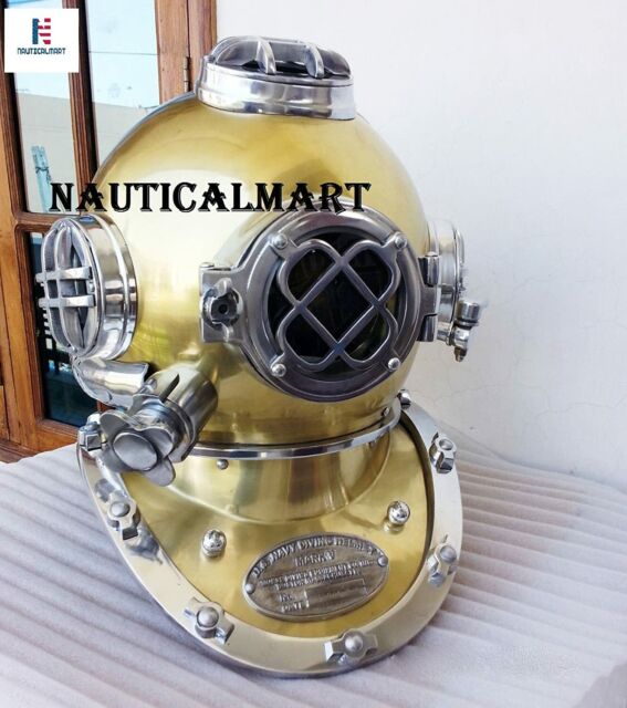 Antico Vintage Immersione Divers Casco Solido Acciaio US Marina Segno V RZ10502