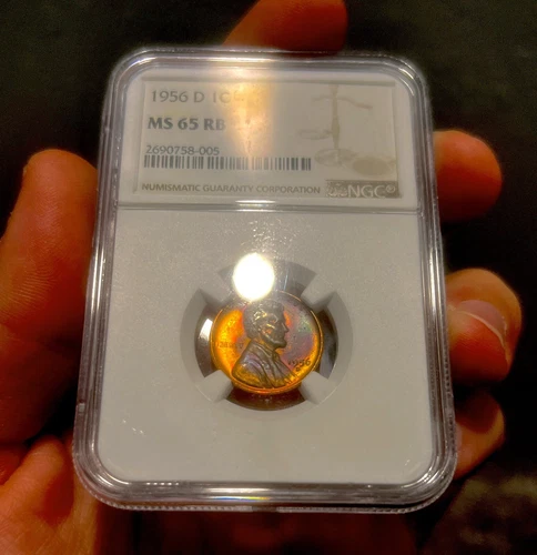 1956 D Wheat Cent Lincoln Penny NGC M65 RB Toned Toner Copper Us Coin