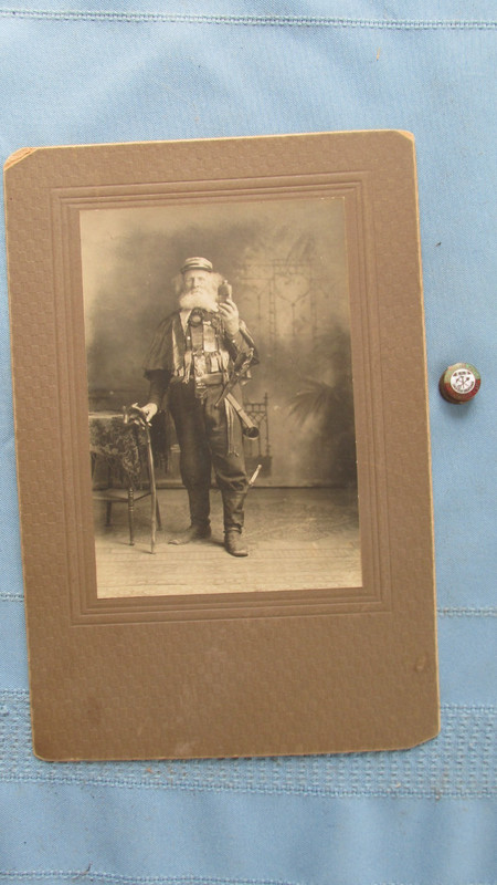1890's Jackson California Argonaut Miner W/Revolver Cabinet Card & WFM Button