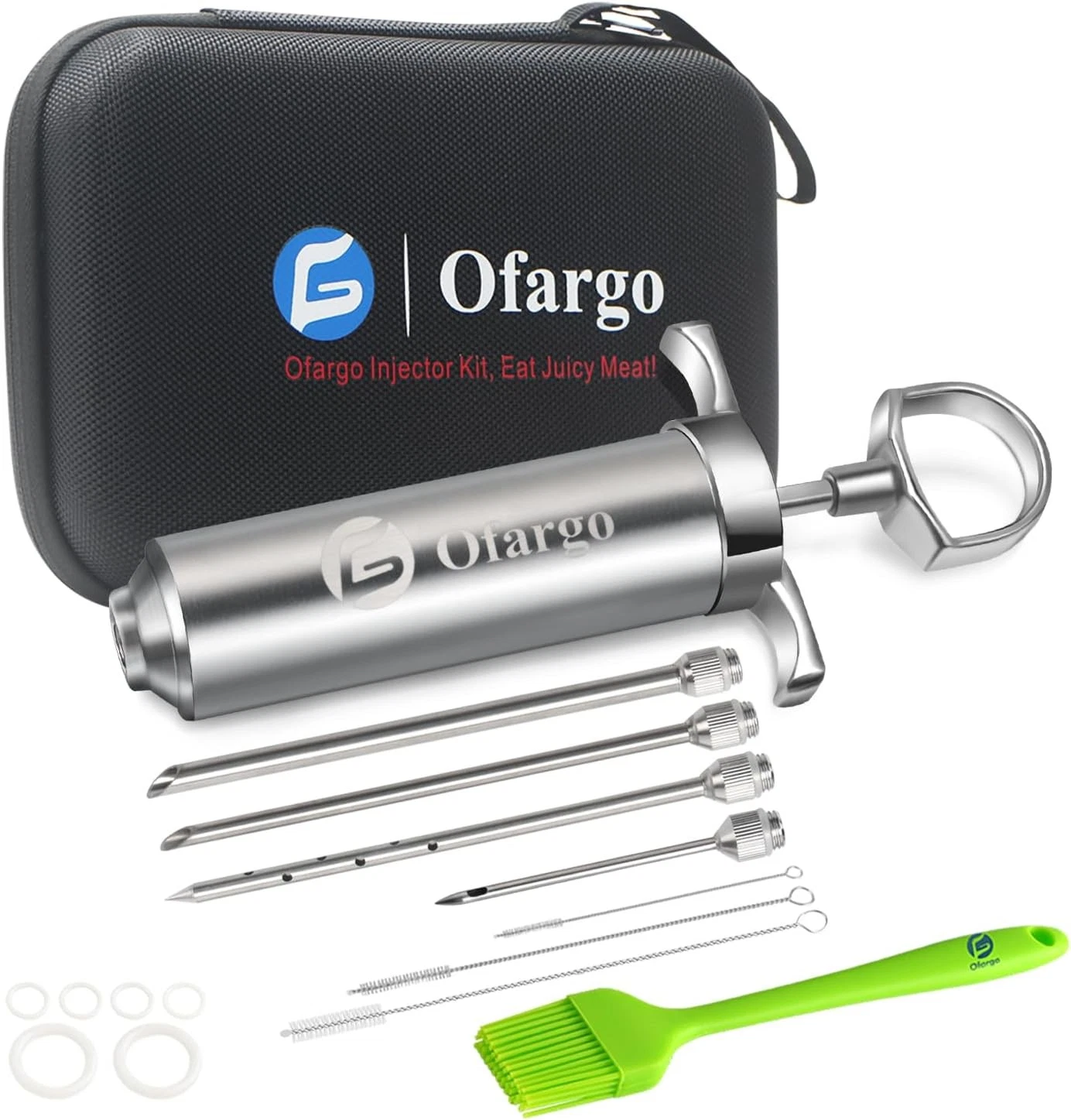Stainless Steel Meat Injector Syringe W/ 4 Marinade Needles & Travel Case BBQ