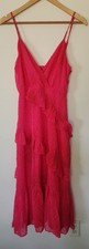 Lulus Women's Sz. S Bright Pink Swiss Dot V Neckline Midi Dress
