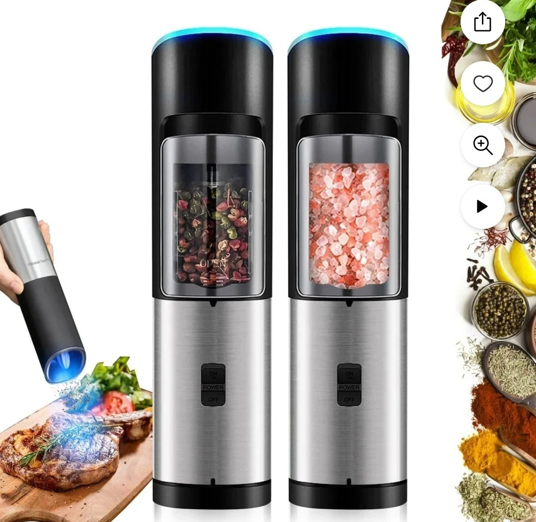 2 Pack Electric Salt and Pepper Grinder Set Battery Operated Auto Mill New