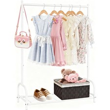 Kids Clothing Rack Small Clothes Shelf with Metal Storage Dress Up White 