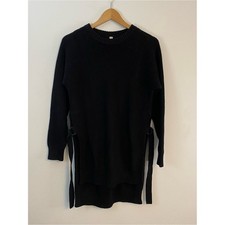 Athleta Black Long Sleeve Knit Sweater Dress Ribbed with Side Slit Womens XS