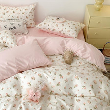 Pink Floral Duvet Cover Queen Size Romantic Flower Green Botanical Bedding Set 3