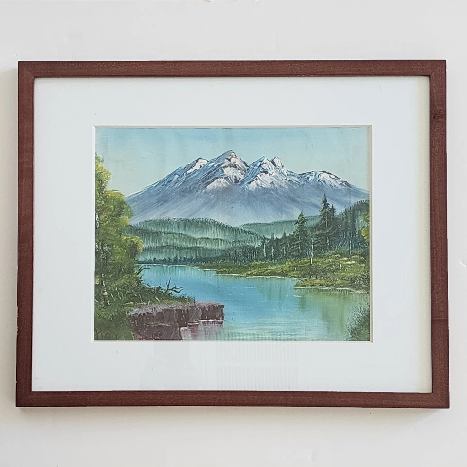 Original Oil Painting Mountain Lake Landscape Signed Framed Bob Ross Style Art - Image 4 of 4