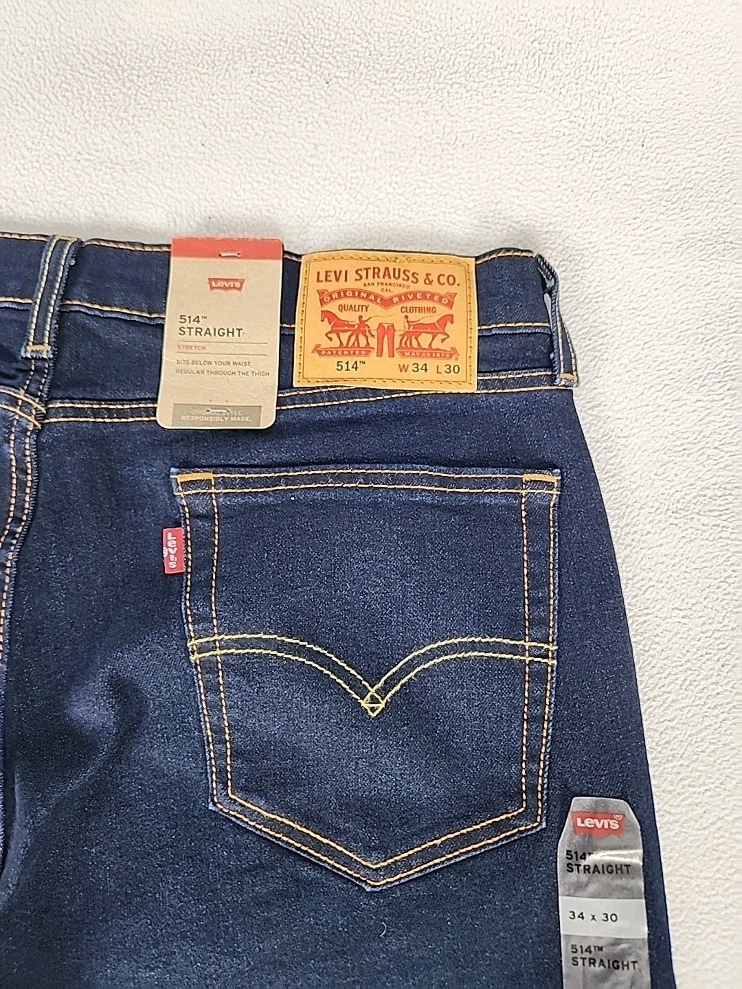 Levi's 514 Regular Fit Zip Fly Straight Leg Denim Jeans 34X30 Men's Dark Blue thumbnail 10