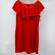 NEW Tahari Arthur S Levine Womens 14 Scarlet Red Ruffle Sheath Dress Summer