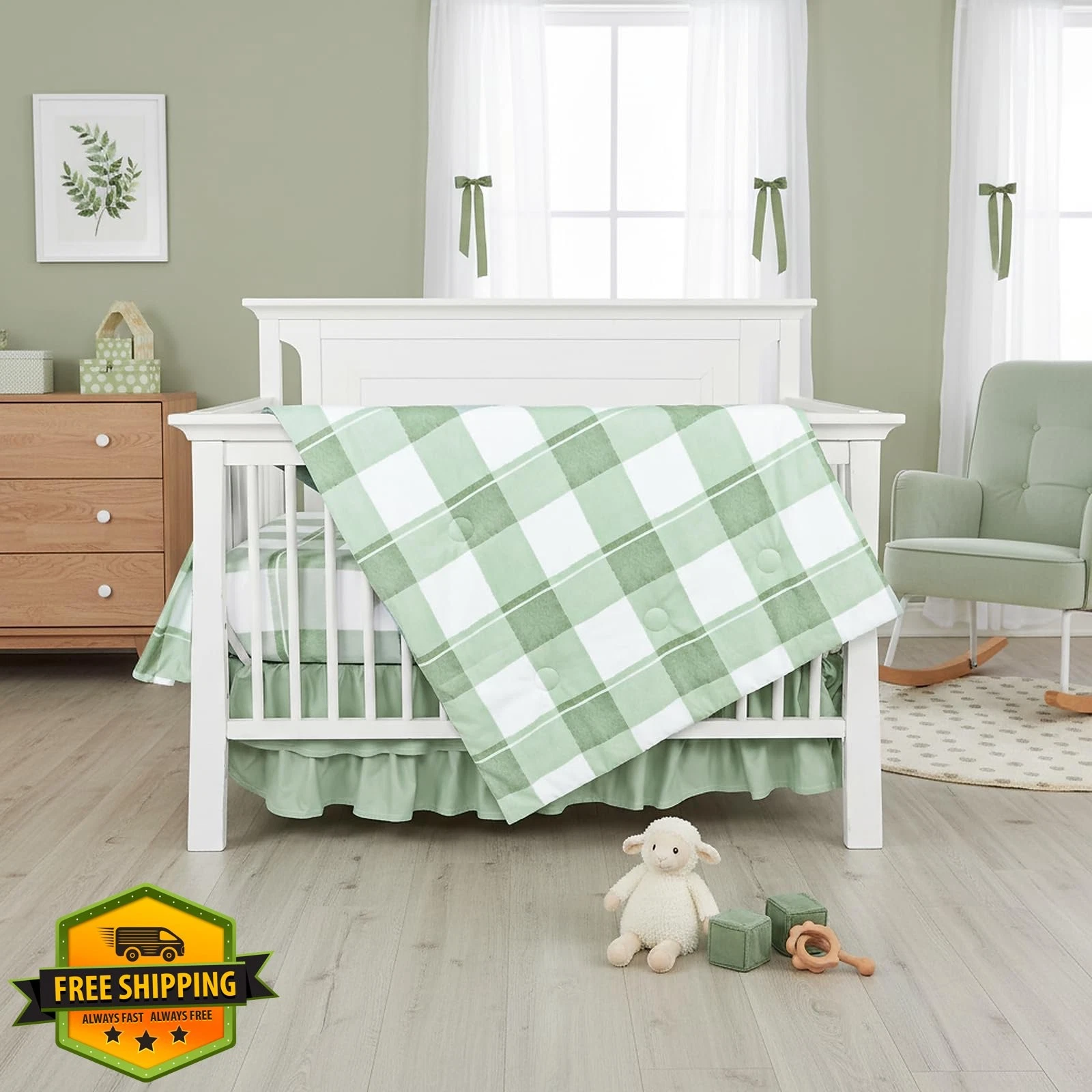 HNHUAMING 4pc Crib Bedding Set Green Checkered
Opens in a new window or tab