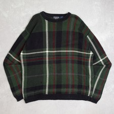 Vintage Checked Pattern Knitted Jumper Large Men's 1990s Blue Plaid