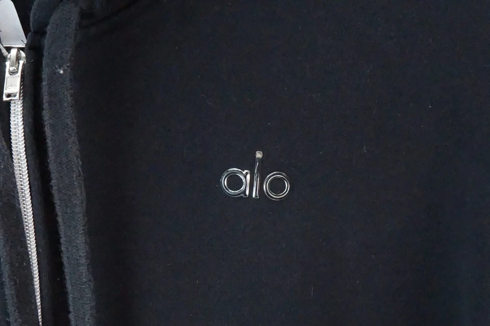 Alo Yoga Hoodie Women's Black Medium Fleece Full Zip Long Sleeve Logo Sweatshirt - Image 3 of 4