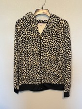 Y2K Juicy Couture XL Leopard Print Velour Hoodie Zip Up Track Jacket