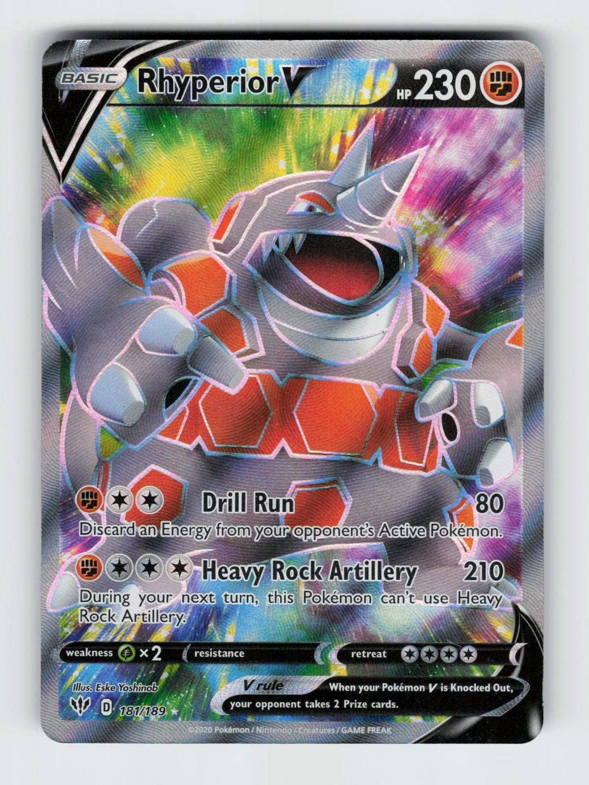 Rhyperior V 181/189 Holo Ultra Rare Darkness Ablaze Pokemon 2020 MP