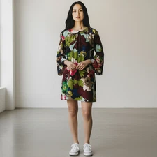 Trina Turk Floral Sheath Mini Dress Silk Blend Size 14 Fairy Boho Retro Resort