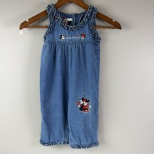 90s Minnie  Mickey Mouse Disney 18 M Denim Embroidered Overall Romper Vintage