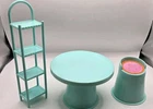 Vtg RARE Barbie Doll Mint green Table, Stacking Chair & Shelf Mattel 1989