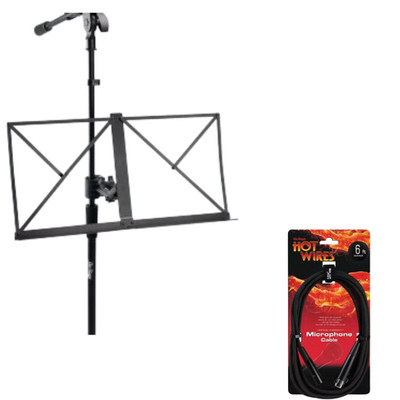 Clamp-On Mic Stand Music Tray + 6ft XLR Microphone Cable Vocal Recording Bundle