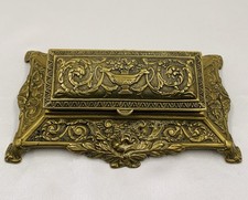 Antike Franz&ouml;sische Messing Stamp Box Briefmarkendose 5 F&auml;cher um 1900