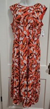 NEW Nine West Women's Tiered Midi Dress Sleeveless Orange Large