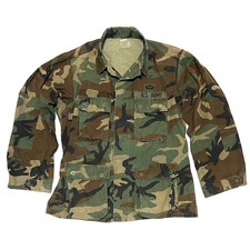 U.S. Army Military Woodland Camo Twill BDU Shirt Jacket Sz M PARATROOPER READ