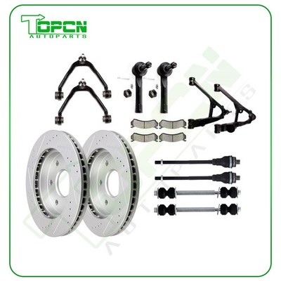 12Pc Front Upper Control Arm Tie Rod Brake Rotor Pad For 02-06 Cadillac Escalade
