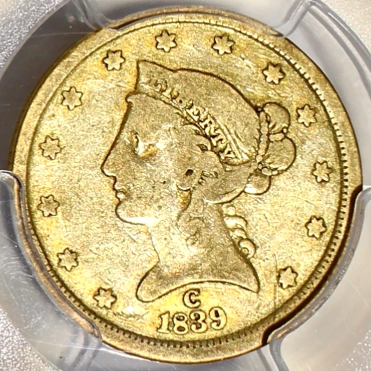 1839-C $5 Gold Liberty Head Half-Eagle Certified PCGS F-12-Rare Charlotte Gold!