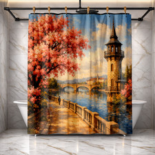 Parisian Pink Floral Design Shower Curtain 72x72 Polyester Elegant