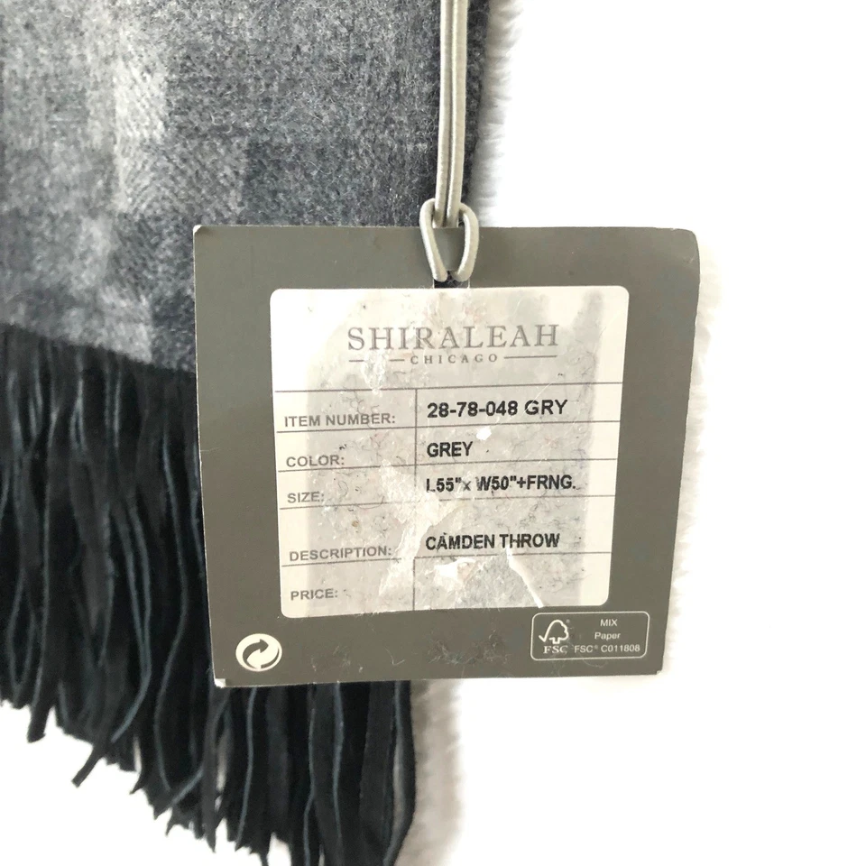NWT SHIRALEAH Chicago Camden Wool Blend Suede Fringe Throw 55"x50" Gray Black - Image 3 of 4