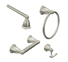 MOEN Brantford 4-Piece Bath Hardware Set with 24 in. Towel Bar, Paper Holder, To