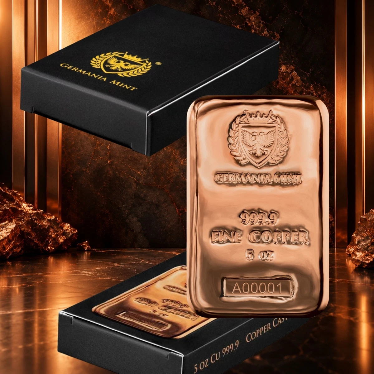 Germania Mint, 5 oz, Cu 999,9, barra fundida, cobre