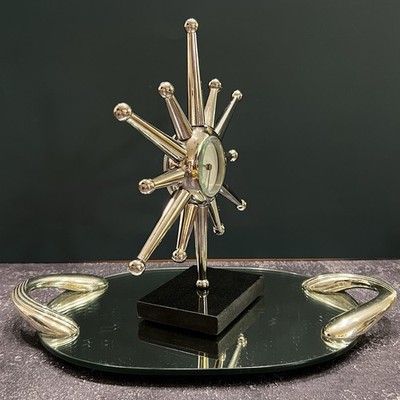 Mid Century Modern Chrome Starburst Mantel Clock Space Age 1960s