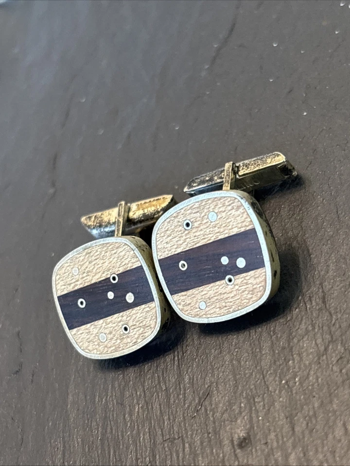 Clifford Herrold Iowa American Modernist Midcentury Sterling Cufflinks Wood 5H - Image 3 of 4