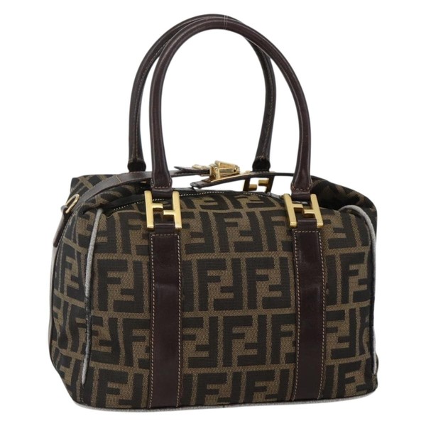 FENDI Zucca Canvas Hand Bag Brown Black Auth INZ063